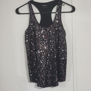 Express Black Sequin Front Racerback Cotton Blend Womens Size XS Tank Top